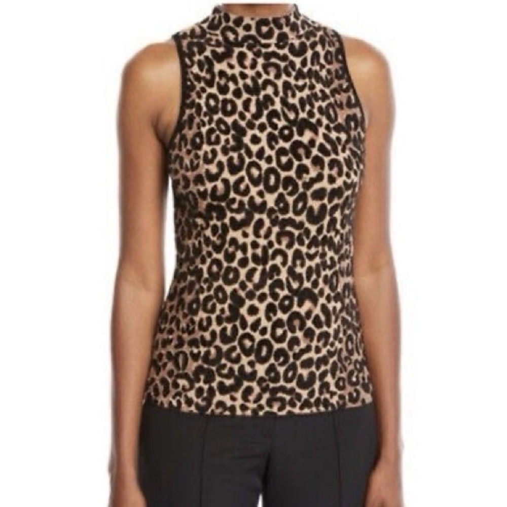 Milly Mock Neck Textured Leopard Print Sleeveless Top S